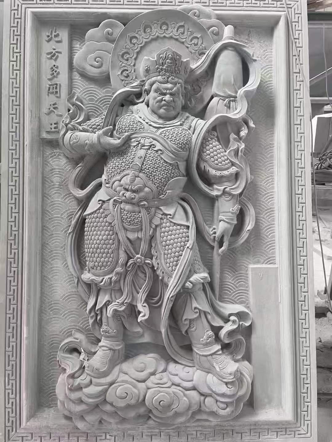 雅安 芝麻灰花岗岩人物雕刻——多闻天王